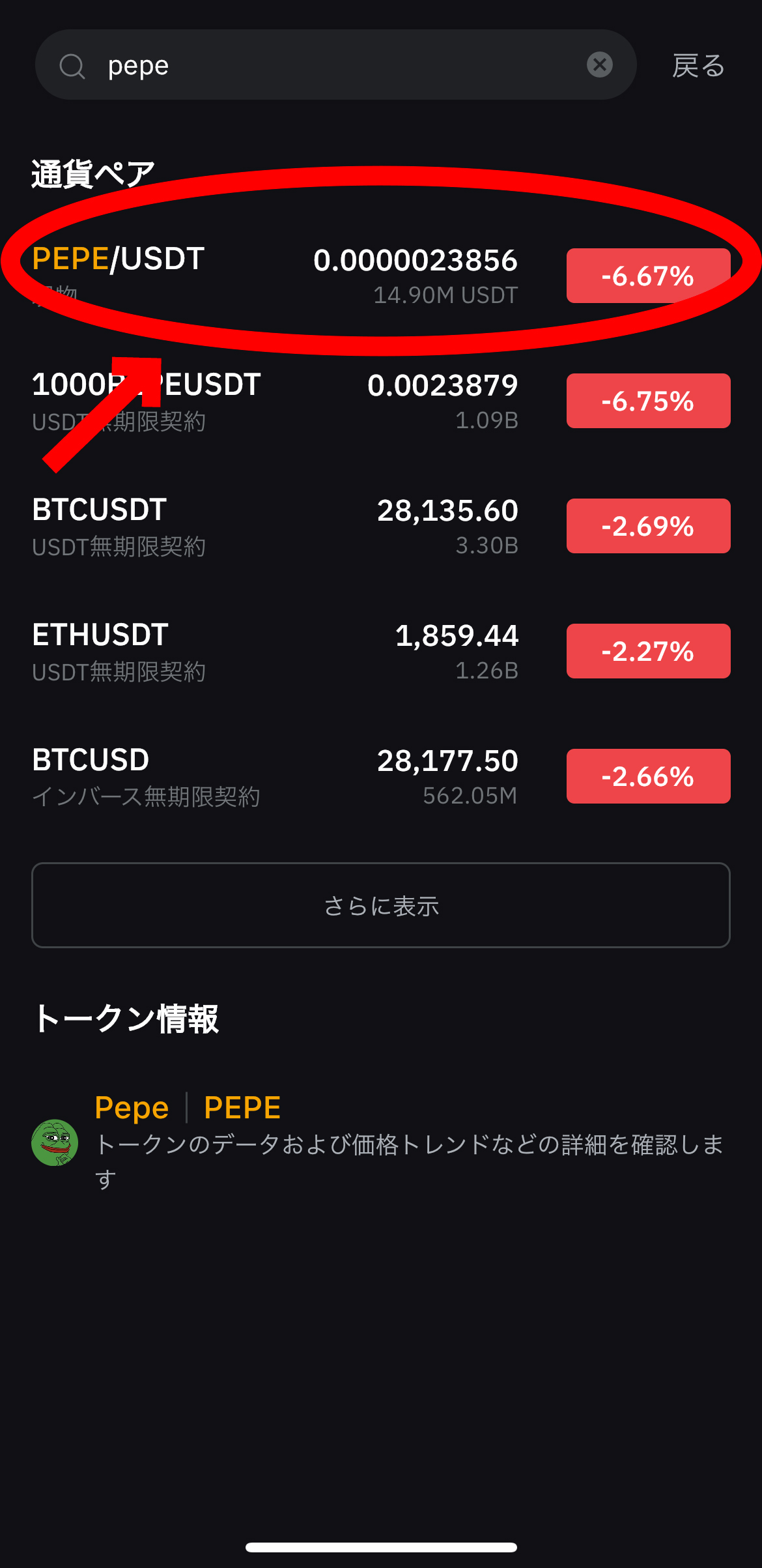 仮想通貨 ペペコイン（pepe）の買い方【バイビット】【コインチェック】【スマホで簡単】【初心者向け】PEPE/USDTを選択します